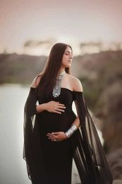 Sexy Shoulderless Maternity Dresses For Photo Shoot Long Fancy Pregnancy Dress Chiffon Women Pregnant Gown Photography Prop