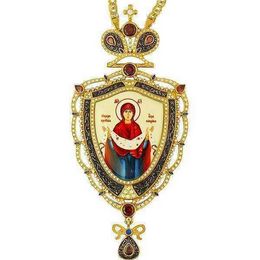 2021 Newt Christian Russian Halskette mit Gold- und schwarzen gännischen plattierten griechischen orthodoxen Brustkreuzkreuz-Virgin-Symbol