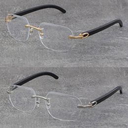 Wholesale Classic Styles Rimless Metal Frame Removable Optical Luxury Black Buffalo Horn Eyeglasses 18K Gold Frame 3524012 Square Diamond cut Lens Eyewear Size:58