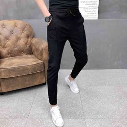 Fashion Korean Solid Joggers Men High Quality Spring Autumn Pants Men Slim Fit Drawstring Mens Casual Pants Black/Gray 36-28 Hot 210406