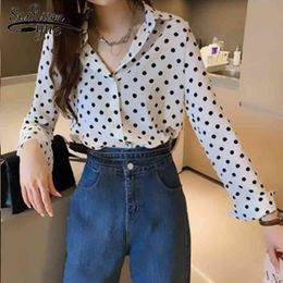 Korean Fashion Clothing Casual Long Sleeve Loose Women Tops Autumn Polka Dot Office Blouse Vintage Shirt Chiffon 5508 50 210427