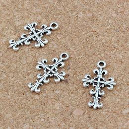 200Pcs Filigree Flower Cross Charms Pendants Making Bracelet Necklace DIY Accessories 14x23mm