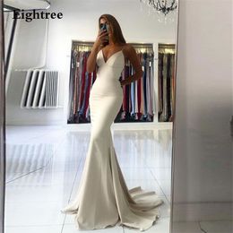 Ivory Mermaid Long Formal Evening Dresses Spaghetti Strps V Neck Backless Pleated Party Gown Plus Size Prom Dress