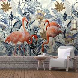 Custom Mural European Style Hand Painted Tropical Plant Flamingo Photo 3D Wall Murals Wallpaper For Hotel Bedroom Living Roomgood quatity