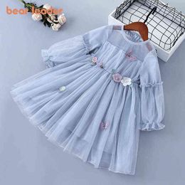 Bear Leader Kids Girls Spring Costumes New Fashion Baby Girl Flowers Appliques Dress Children Wedding Floral Princess Vestidos G1129