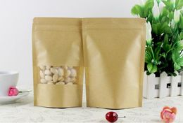 Kraft Paper Bag 12 Sizes Stand Up Gift Dried Food Fruit Tea Packaging Pouches Kraft Paper Window Bag Retail Zipper Self Sealing Bags