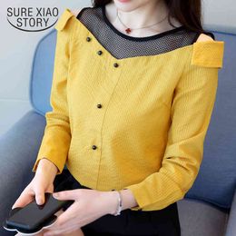 spring women clothing fashion long sleeved blouses striped spliced o-neck tops OL style shirts D526 30 210521