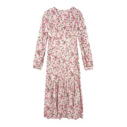 PERHAPS U Women V-neck Floral Print Long Sleeve Empire Ruffle Midi Dress Spring Bodycon Sheath D1660 210529