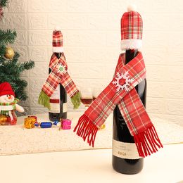 Christmas Decoration Stripe Wine Bottle Cap Set Scarf Shape Wine Cover and Hat Factory Sales Directly