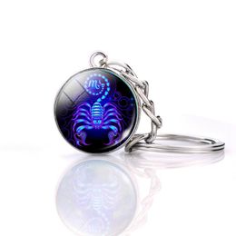 Luminous Keychain 12 Constellation key ring Starry Sky Time Stone Glass Ball Accessories Pendant Gifts