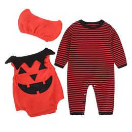 Pumpkin Costumes Baby Halloween Clothes Suits Newborn Rompers jack-o'lantern Fleece Vest Outfit Sets Cotton Jumpsuit Cap 0-2Year 210413