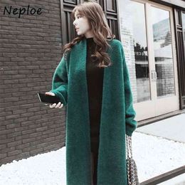 Fashion Casual Long Knitted Jacket Autuumn Winter Simple Soft Cardigans Women Loose Warm Plus Size Sweater 210422