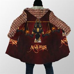 Men's Trench Coats Winter Cloak Egyptian Hieroglyphs And Gods 3D Printed Fleece Hooded Jacket Unisex Casual Thick Warm H031