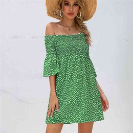 Summer Print Elegant Dress Women off Shoulder Sexy mini Female Bodycon Vintage A- Line beach vestidos 210508