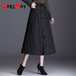 Women's Winter Skirt With Button High Waist Cotton Down Plus Size Maxi Skirts Thick Lack Vintage Long Velvet For Women 210428