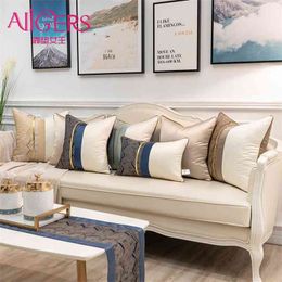 Avigers Modern Patchwork Leather Home Decor Thorw Pillow Case Geometric Stripe Cushion Covers 210401