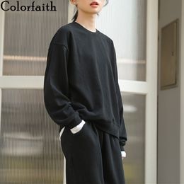 Colorfaith New Autumn Winter Women Sets Two Pieces Pullovers Sporty Pants Lounge Wear Minimalist Tracksuit Suits WS1883 210413