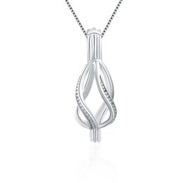 3pcs DIY Twisted Charms Necklace Cage Pendant Silver Zircon Women Pearl Locket Fine Jewellery SC037SB No Chain