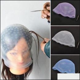 Wig Caps Hair Aessories & Tools Products Beuty Reusable Sil Highlights Hat Colouring Highlighting Dye Cap Frosting Tip Dyeing Color Styling
