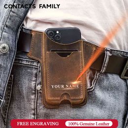 CONTACT'S FAMILY 100% Cow Leather 12 Men Cellphone Loop Holster Case Belt Waist Bag Purse Phone Wallet