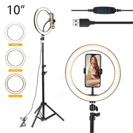 10" LED Selfie Ring Light For Live Stream/Makeup/Video Dimmable Beauty Ringlight with Tripod Stand 26cm RingLighting Photographic Lights Lamp