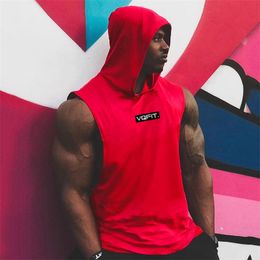 Brand Gyms Clothing Mens Bodybuilding Hooded Tank Top Sleeveless Vest Sweatshirt Fitness Workout Sportswear Tops Male