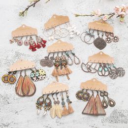 Vintage Dangle Drop Earrings Bundles for Women Sundry Ethnic Boho Tassel Crystal Sets Jewellery Accessories