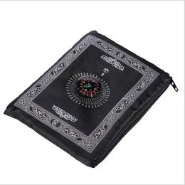 Islamic Prayer Rug Portable Braided Mat Carpets Zipper Compass Blankets Pocket Rugs Muslim Worship Blanket GGA4610