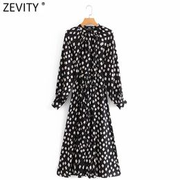 Women Vintage Geometric Print Casual Kimono Midi Dress Ladies Retro Lantern Sleeve Lace Up Chic Party Vestido DS4759 210420