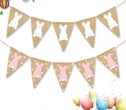 Easter Flag Linen Triangular Hanging Banner Colored Rabbit Carrots Pull Flags Home Decor Layout Easter Decorations Party Decorat SN4355