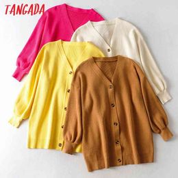 Women Oversized Thick Loose Knitted Cardigan Sweater Vintage Long Sleeve Button-up Female Outerwear Chic Tops AI01 210416