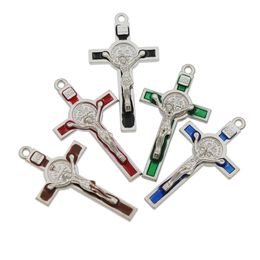 Enamel St Benedict Medal Italia Crucifix Charms Cross Religious Spacer Charm Beads 53.1x29.2mm 6Color Pendants Jewellery DIY L1715 42pcs/lot