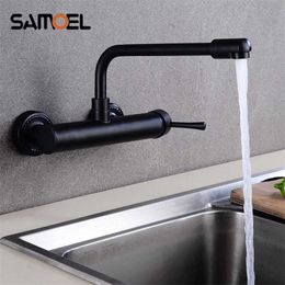 Arrival Brass Wall Mounted Black Kitchen Mixers Dual Hole Single Handle Kitchen Faucets B3302 211108