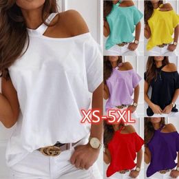 Women's T-Shirt Summer White Tops Fashion Hollow Out Short Sleeves Black Tees Ladies Street Casual Off Shoulder Plus Size Woman Tshirts