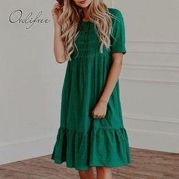 green tunic dresses UK - Summer Women Tunic Beach Knee Length Casual Loose Green Lace Dress 210415