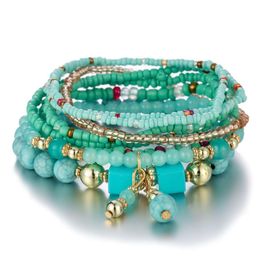 Women Turquoise bracelet Acrylic Bracelets Bohemia Colourful Beaded Charm Bracelets for girls Fashion Jewellery gift 6 Colours