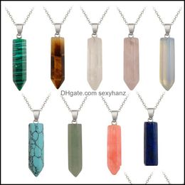 Necklaces & Pendants Jewelry Hexagonal Crystal Opal Purple Quartz Natural Stone Pendant Chakra Druzy Necklace With 45Cm Stainless Steel Chai