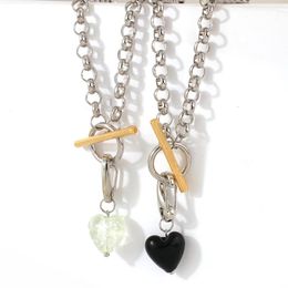 -Cadenas AENSOA Fashion Choker Clear Acrylic Heart Colgante Colgante Collar Negro Transparente Simple Toggle Closp Mujer Joyería