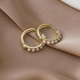 Hoop & Huggie 2021 Arrival Korean Style Classic Round Simple C-shaped Simulated-pearl Earrings For Women Fashion Gold Metal Jewellery