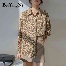 Spring Autumn Shirts Womens Leopard Printed Oversized Blouses Female Summer Vintage Chic Streetwear Blusas Tops 210506