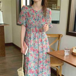 Chiffon Floras Chic Girls OL Printing Streetwear Long Dresses Loose-Fitting Elegant Retro Summer Vestidos 210525