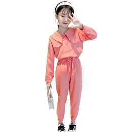 Kids Clothes Girls Solid Tshirt + Pants Girl Casual Style Teenage For Spring Autumn Children's Costume 6 8 210527