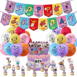 boys cake toppers UK - Kpop Bangtan Boys Birthday Party Supplies Includes Banner Cake Topper Cupcake Toppers Balloon for Girl Birthday Party Decoration 211105