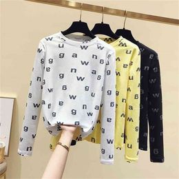 letter printed T Shirt Women pape jeans women leisure t-shirt top tee Fashion Long Sleeve Funny Shirts umblr shirt 210507