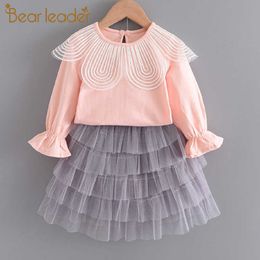 Bear Leader Autumn Brand Casual Long Sleeve Top Princess Skirt 2PCs Clothing Kid Fashion Clothes Mesh Girls Dress 2-6Y 210708
