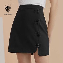 FANSILANEN Chinese style sexy short a-line skirt Women vintage high waist black summer Elegant female asymmetrical 210607