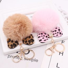 10Pieces/Lot Leopard Bow Plush Keychain Creative Keyrings Fure Ball Bag Pendant Key Chain Women Female