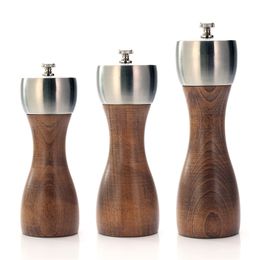 Premium Beech Pepper Mill - Salt and Grinder Precision Carbon Steel Rotor Use for peppercorn, sea salt, black pepper 210712