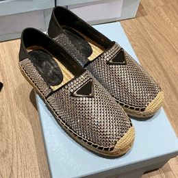 Womens 2022 Fashion crystals series Flat Espadrille shoes Luxury Designer Ladies Slip On Rhinestone Casual Rope Sole Ballet Loafer Spring Autumn Shoes 35-41 with box