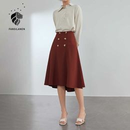 FANSILANEN Office lady elegant high waist midi skirt Women vintage office black a-line Spring summer asymmetrical 210607